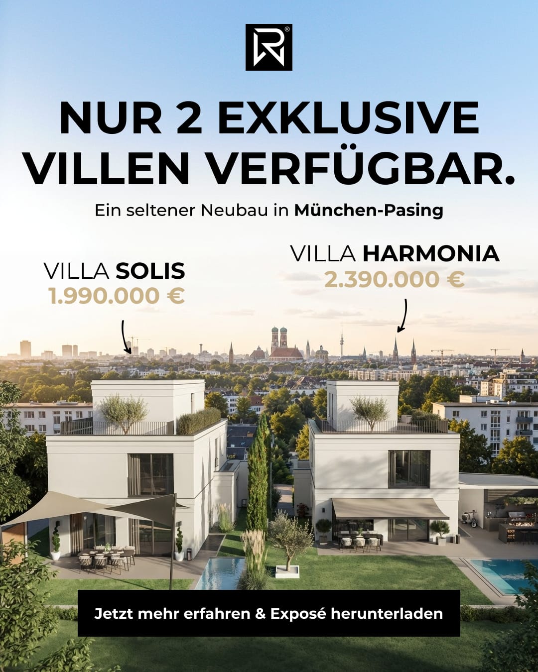 Meta-Ad-Creative — nur zwei exklusive Villen verfügbar, seltener Neubau in München-Pasing